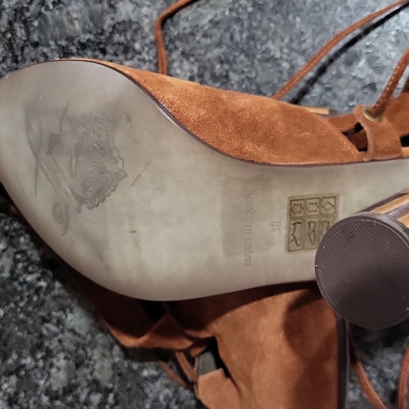 Free People Nouvella Wrap Heel Shoes Brown Seude EU 38/US 7.5-8 Tie Buckle - Picture 7 of 8
